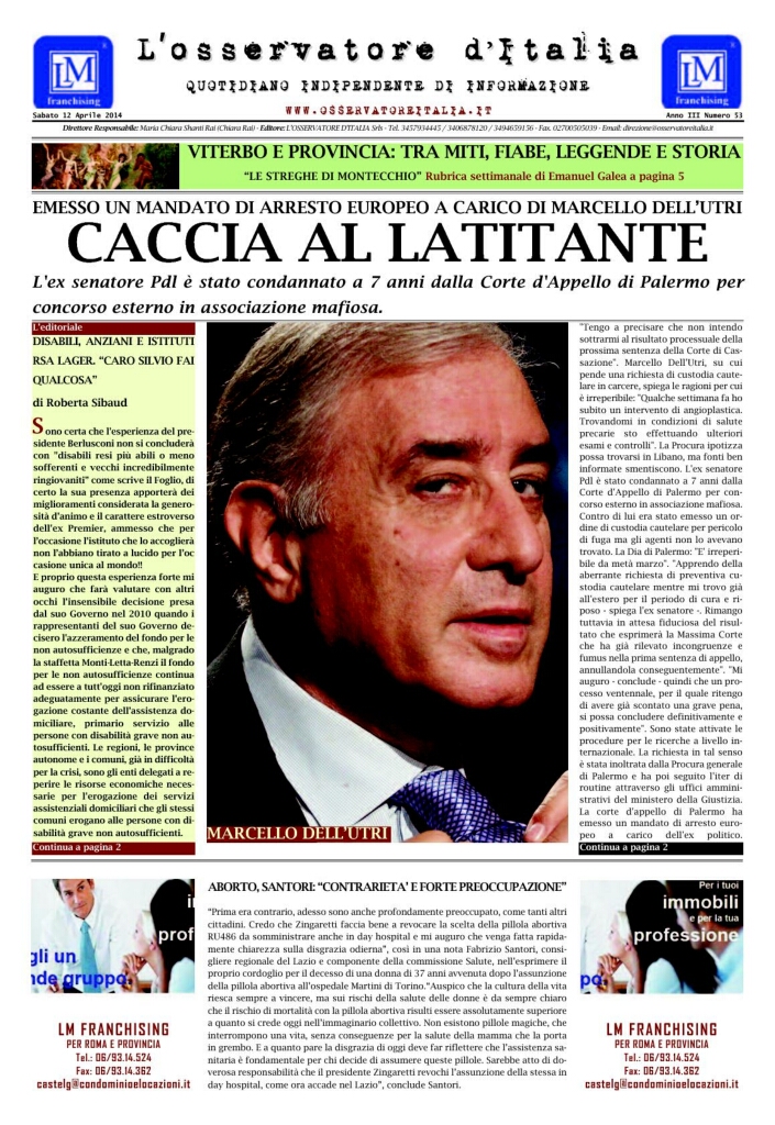 L'osservatore d'Italia edizione del 12 Aprile 2014